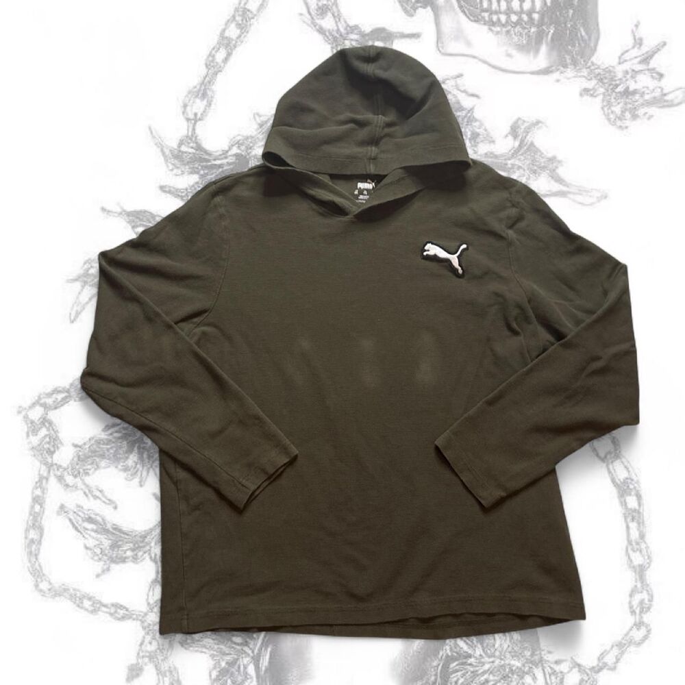 Puma Men's Green and Khaki Hoodie
